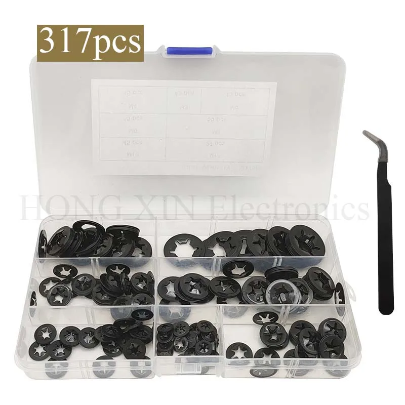 Шайбы с внутренними зубьями Starlock, 317 шт., 7 размеров, нажимные зажимы, зажимные шайбы, набор в ассортименте