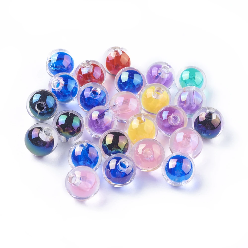 

20PCS Transparent Acrylic Beads UV Plating&Rainbow Bead in Bead Half Drilled Beads Round Mixed Color 15 5x15mm Half Hole: 3 5mm