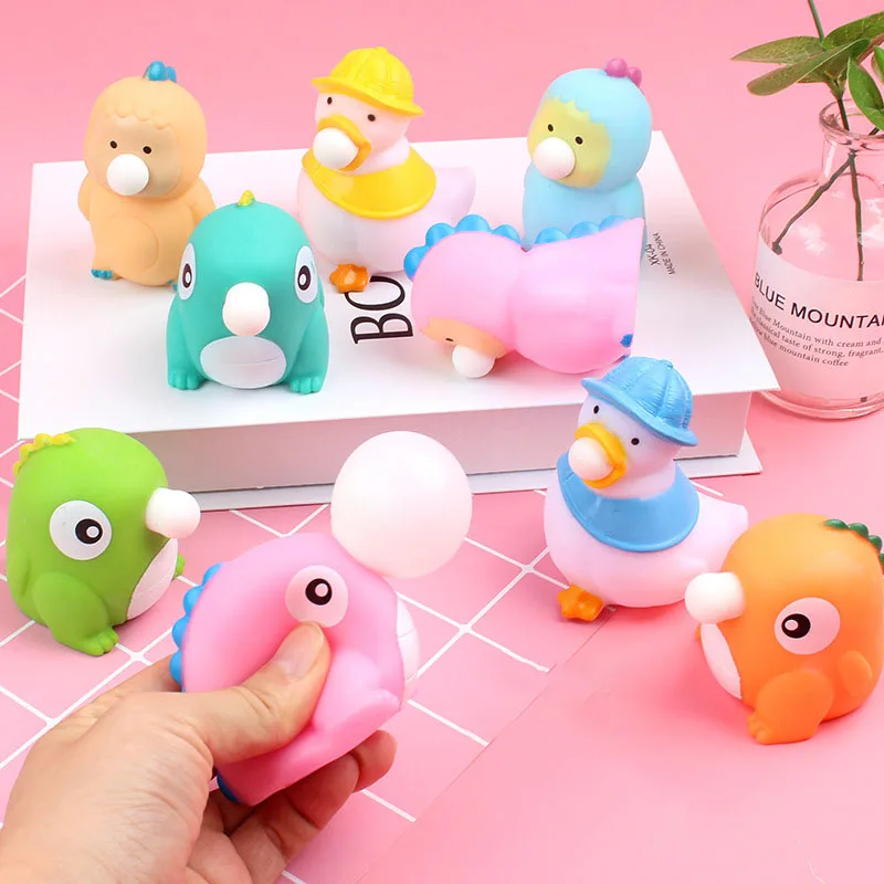 

New Blow Spits Bubbles Squeeze Fidget Toys Fashion Soft Dinosaurs Ducks Squishy Anti Stress Relief Toy for Autism Kids Gift