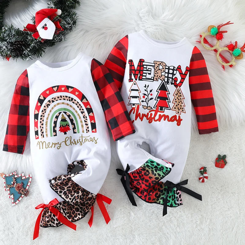 

Рождественский комбинезон для маленьких девочек и мальчиков 0-3 лет, красный комбинезон с мультяшным рисунком для новорожденных, детские ро...