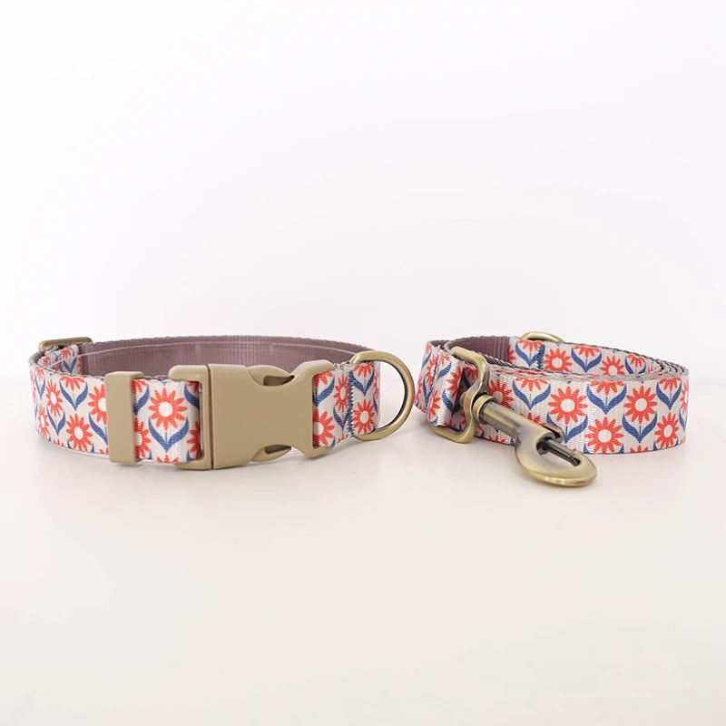 

PLATTCO Handmade Webbing Dog Leash And Collar Set with Light Coffee Color Plastic Buckle Dog Collar And Leash Set 5 Sizes PDC355