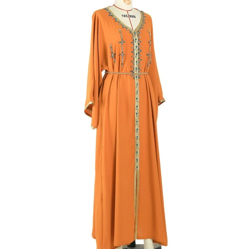

Eid Moroccan Kaftan Abaya Turkey Handcraft Diamonds Djellaba Muslim Dress Islam Clothing Abayas for Women Dubai Evening Dresses