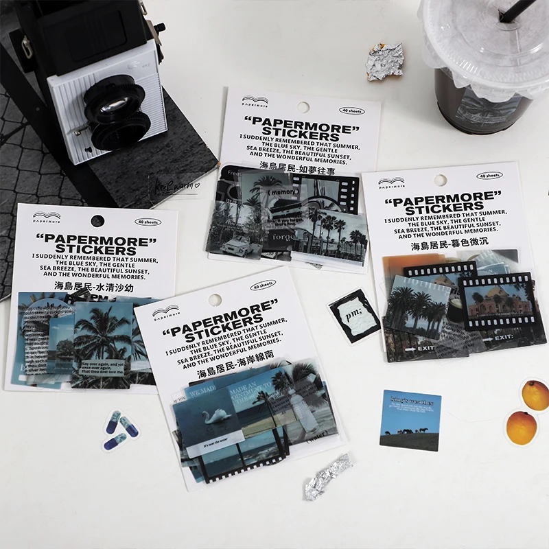 

40pcs/pack Island Life Photos PETP Waterproof Decorative Stickers Aesthetic Scrapbook Collage Material Glass Journal Stationary