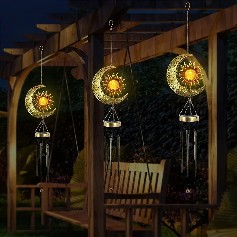 

3Pcs New Solar Moon Wind Chime Outdoor Lights Iron Hanging Light Moon LED Garden Lawn Landscape Christmas Party Decoration Lamps