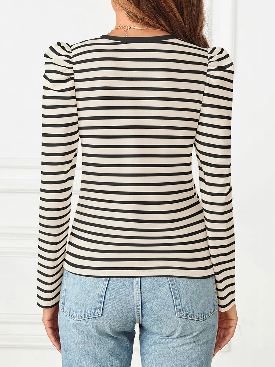 Женская трикотажная футболка в полоску с длинным рукавом и круглым вырезом