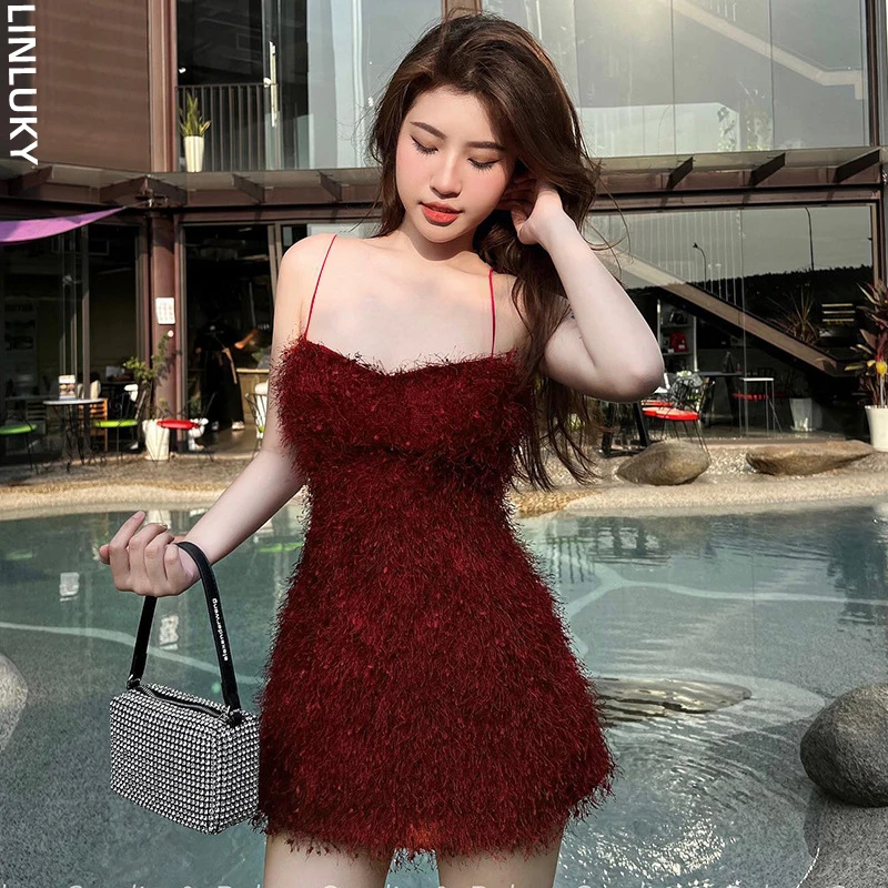 

Осеннее сексуальное модное темпераментное плюшевое пикантное платье-качели для женщин, Клубное женское вечернее мини-платье, женская одежда