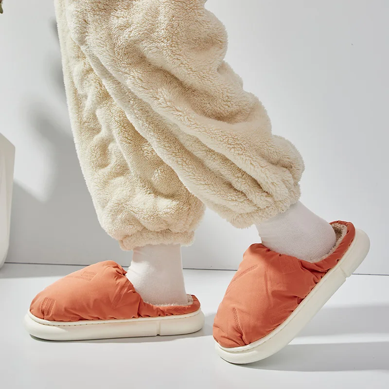 2022 Winter Waterproof Down Slippers Women and Men Slides Outside Indoor Home Shoes Warm Plush Platform Slipper Candy color
