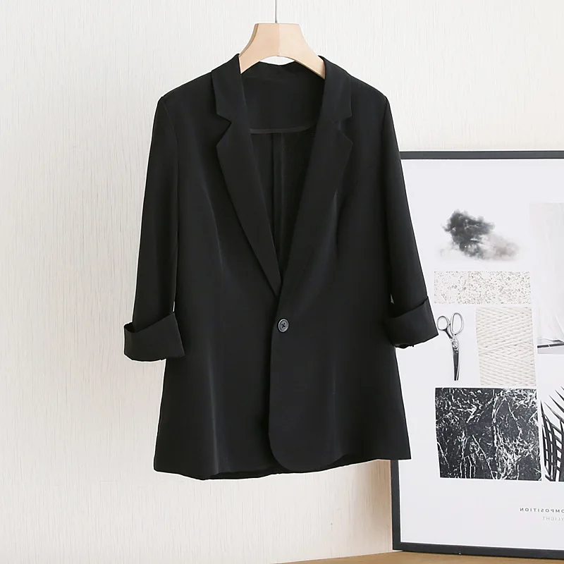 Женский блейзер из 100% шелка с рукавом три четверти и одной пуговицей 2 цвета