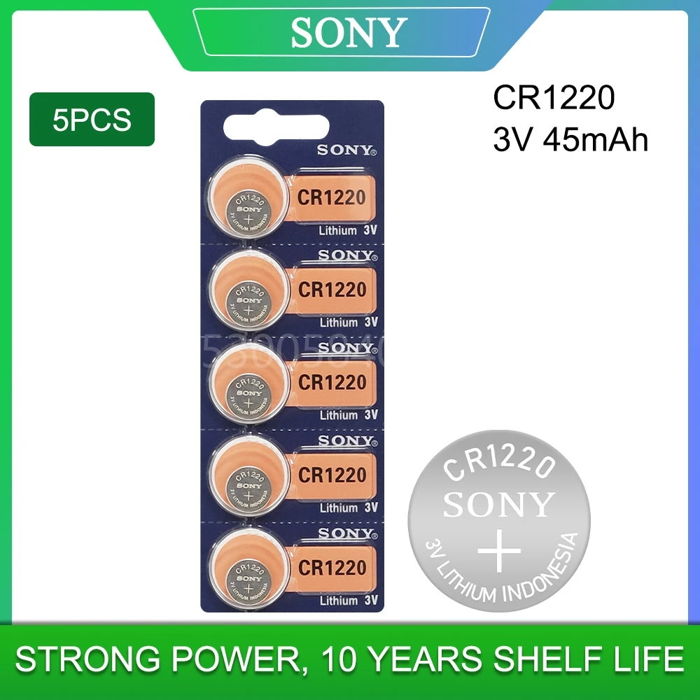 

SONY 5Pcs CR1220 CR 1220 Lithium Button Cell Batteries DL1220 BR1220 ECR1220 LM1220 L04 5012LC Disposable Coin Part Battery