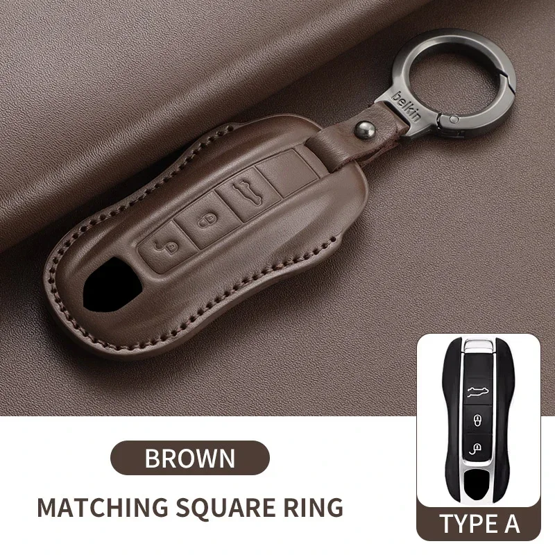 

Кожаный чехол для ключей от автомобиля с верхним слоем для Porsche 718 Cayenne Panamera 911 Macan Taycan Cayman Boxster, аксессуары для ключей от автомобиля