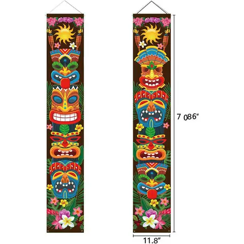 2x баннер для создания атмосферы Totem крыльцо знак для гавайской Luau день рождения фон для летней вечеринки бассейн Вечеринка Марди Гра