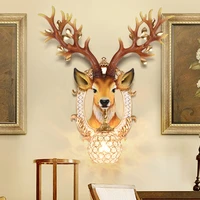 retro wall lamps decor light luxury deer head living room hanging lights nordic bedroom aisle corridor crystal hall lamp fixture