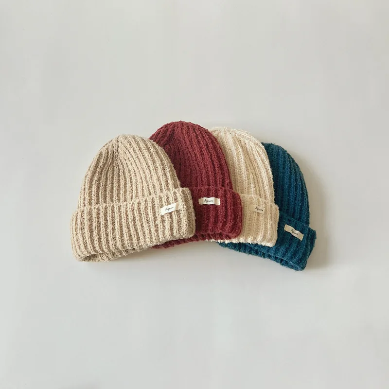 

New Children's Hat Autumn Winter Korean Version Simple Solid Color Boys Girls Knitted Hats Kids Baby Woolen Beanies Caps 3 6 8 9