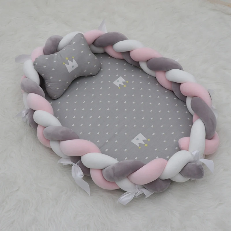 Cotton Co-Sleeping Baby Bed with Pillow Portable 0-12 Months Newborn Lounger Breathable Sleeper Nest Play Mat Infant Floor Seat