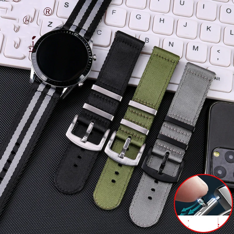 20 22mm Quick Release Smooth Nylon Strap  Men Bracelet Wrist Band Watchband for Samsung Galaxy Watch3 Amazfit GTR Huawei GT 2