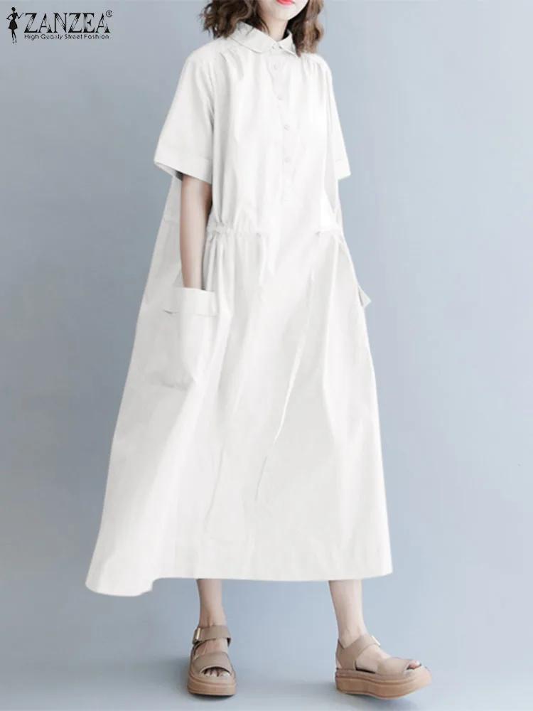 

Платье ZANZEA женское для отдыха, повседневный свободный сарафан в стиле оверсайз, модная рубашка с коротким рукавом, рабочая одежда, кафтан, халат, 2023