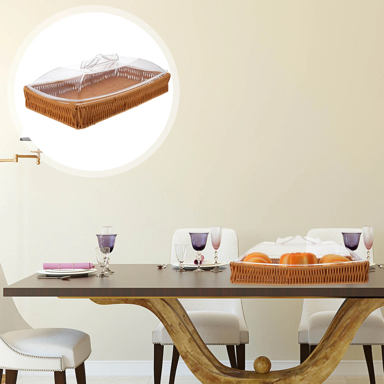 

Basket Storage Wicker Tray Serving Snack Vegetable Fruit Box Countertop Acrylic Bread Woven Cover Handmade Candy Arranger Snacks