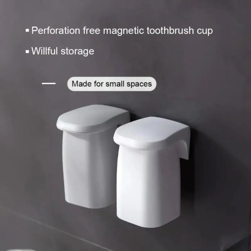 Nordic Style Wall-Mounted Magnetic Toothbrush Holder Punch-Free Gargle Cup Storage Rack Upside down Set