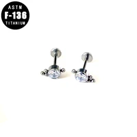 astm f136 titanium lip ring studs clear zircon ball cluster top labret piercing ring ear tragus helix cartilage earring jewelry