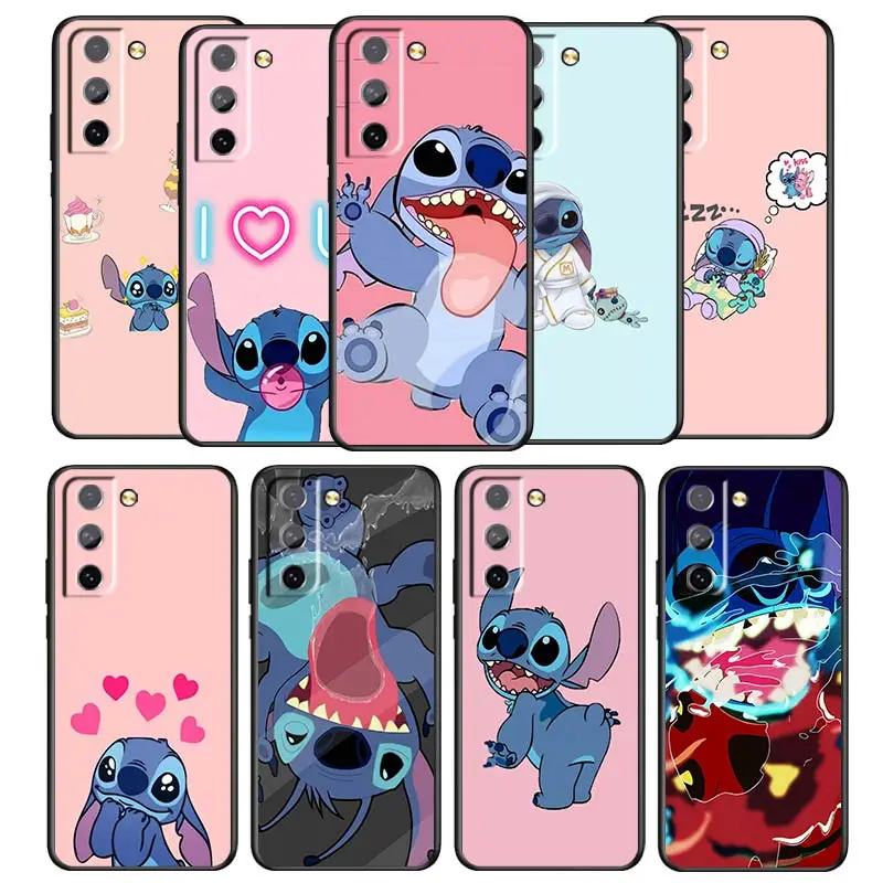 Cute Lilo Stitch Phone Case For Samsung Galaxy S22 S21 S20 S10 S10e S9 S8 S7 PRO Ultra Plus FE Lite Black luxury Silicone Back