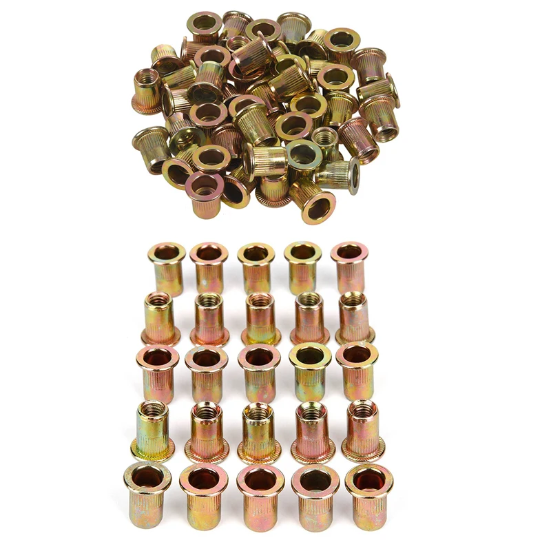 

50Pcs M6x12mm Flat Head Threaded Rivet Nut Insert Nutsert Fasteners & 25Pcs M8 Nuts Threaded Rivet Insert Threaded Diy Fasteners