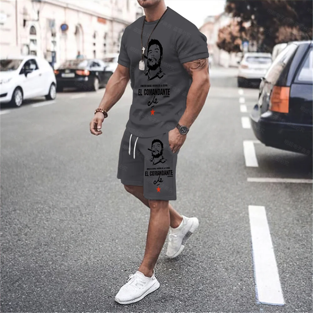 Men's Smoking Personality Cool Print Hip-Hop Casual O-Neck Short-Sleeved T-Shirt Shorts Fashion Retro Wild Two-Piece Suit 6XL