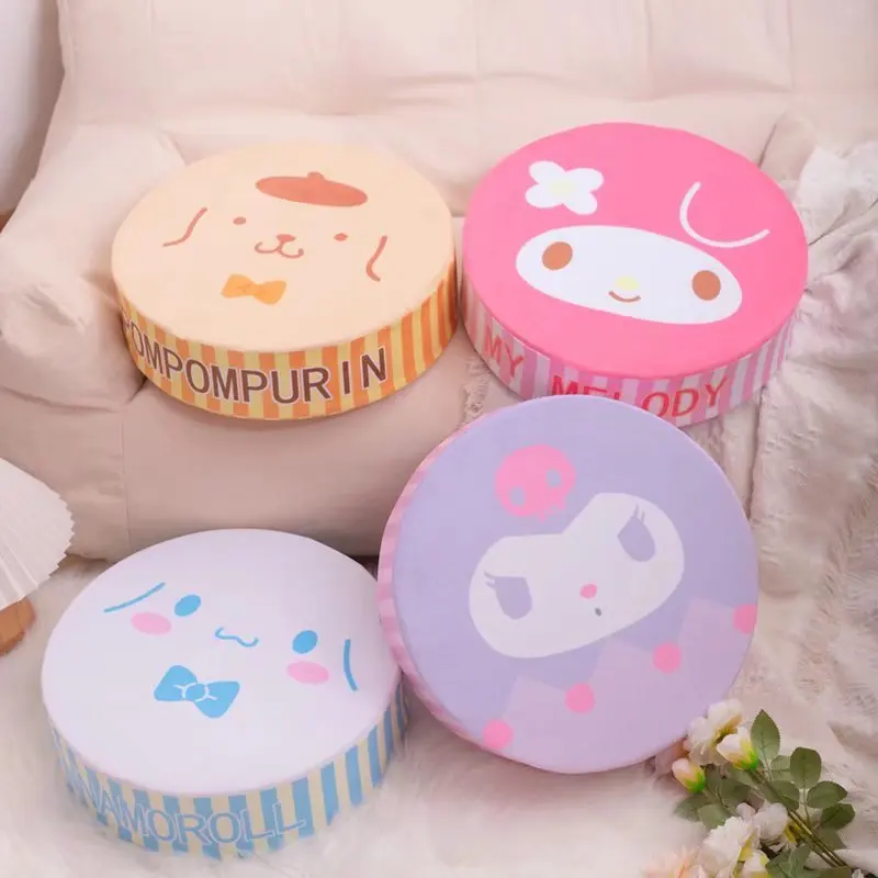 

38cm Animation Kawaii Sanrio Cinnamoroll Kuromi Mymemole Tenorikuma Pompom Purin Removable Plush Stool Round Low Bench Cushion