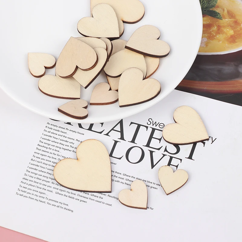 

50/100 шт., деревянные диски в форме сердца