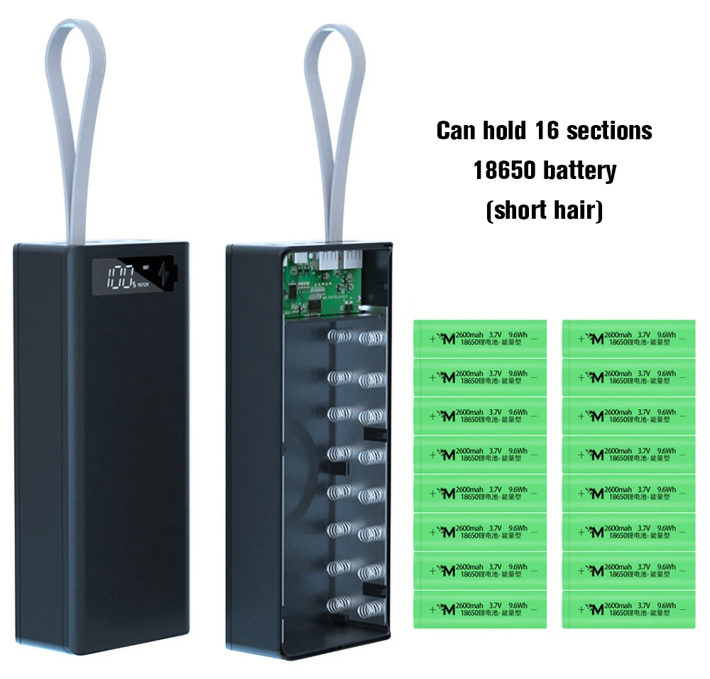 16*18650 Battery Charger Box Power Bank Holder Case Dual USB LCD Display Support Quick & Wireless Charger Battery Shell Storage