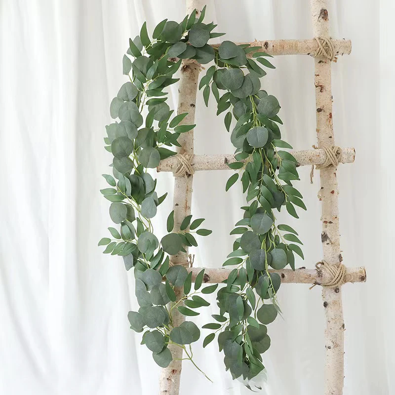 

1pc Artificial Eucalyptus Vine Green Leaves Wedding Decoration Fake Flowers Branch Plants Flower Garland Party home house Decor