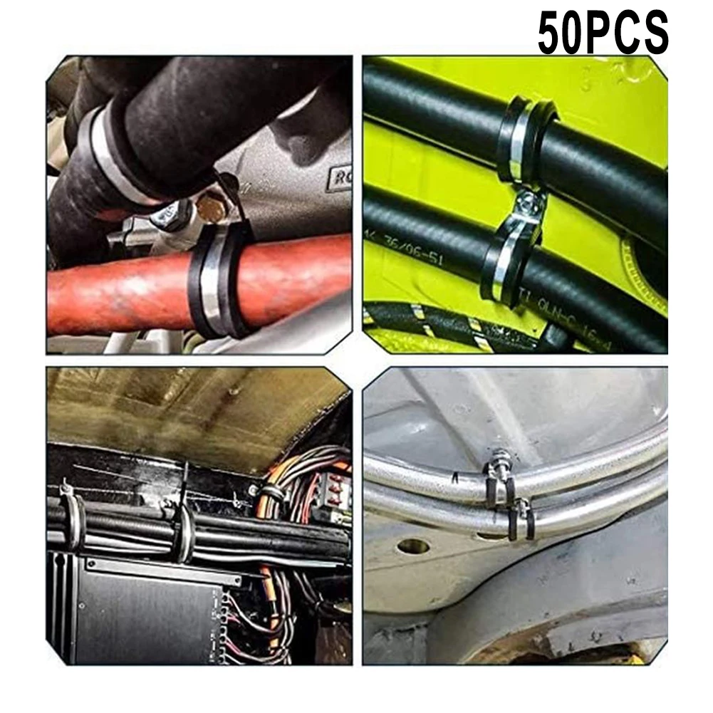 

50 Pcs Rubber Cushion Insulated Pipe Clamps Assortment, Stainless Steel Cushion For Tube Hose Holdering