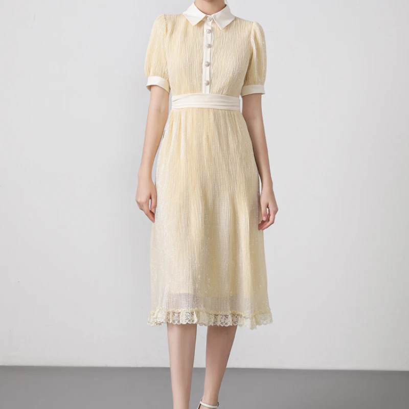 

Fashion Chic Elegant Designer Casual Party Sequins Embroidery Dresses High Quality 2022 Spring Summer New Women's Midi Dress