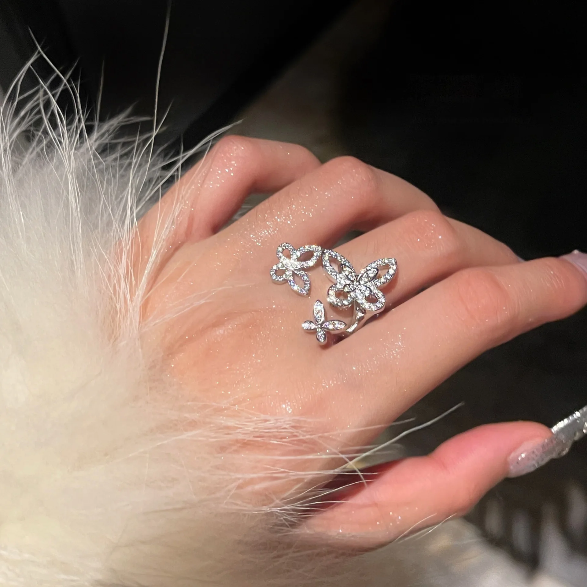 

Minar Sweet Bling CZ Cubic Zirconia Butterfly Charm Rings for Women Silver Copper Hollow Out Wings Adjusting Open Finger Ring