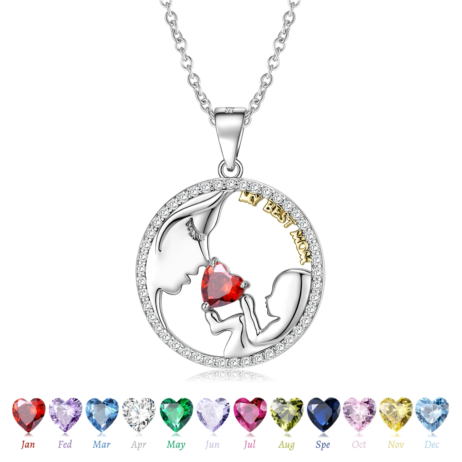 

AIE Jewelry Mother Kisses Baby Heart Zircon Mothers Day Pendant Necklace 925 Sterling Silver Chain Necklace for Women