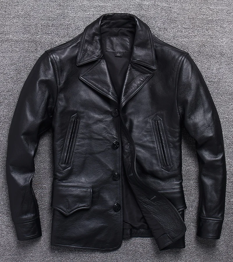 

shipping.quality men genuine Free leather wind coat.wholesale classic black plus size cowhide jacket.smart casual leather cloth