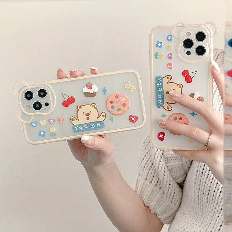 

Cute Bear Phone Case for iPhone 12 13 pro XS MAX X XR Cover