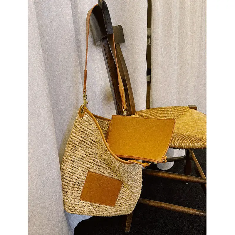 Модная женская Соломенная Сумка raffia летняя богемная Большая вместительная сумка