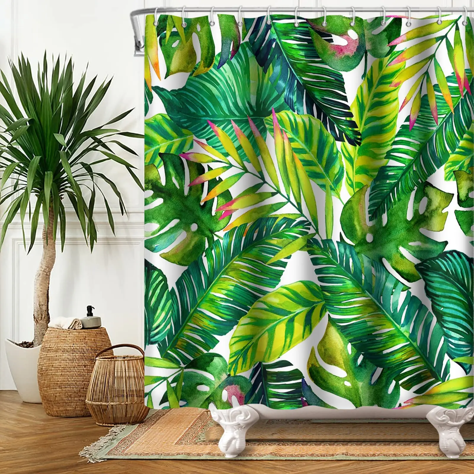

Tropical Leaves Plant Shower Curtain Floral Art Print Home Bathroom Decoration Bathtub Screen Waterproof Fabric Shower Curtain