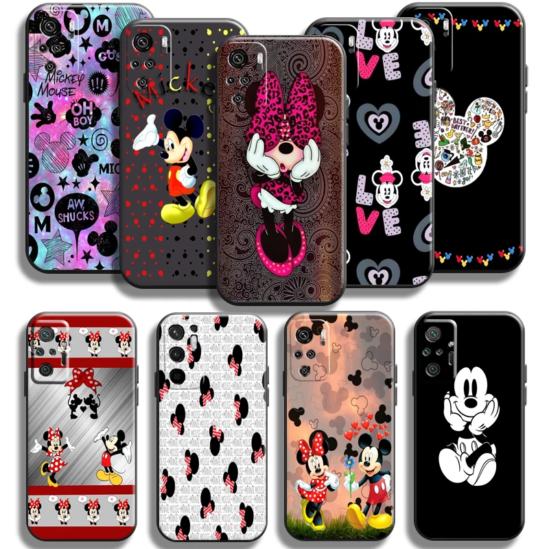

Cute Mickey Minnie Mouse Phone Case For Xiaomi Redmi Note 10 10S Pro Max 5G Note 10T Funda Coque Black Carcasa Silicone Cover