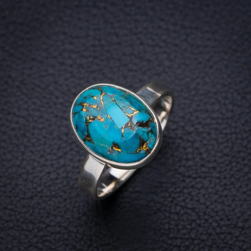 

StarGems Natural Copper Turquoise Handmade 925 Sterling Silver Ring 11 E8624