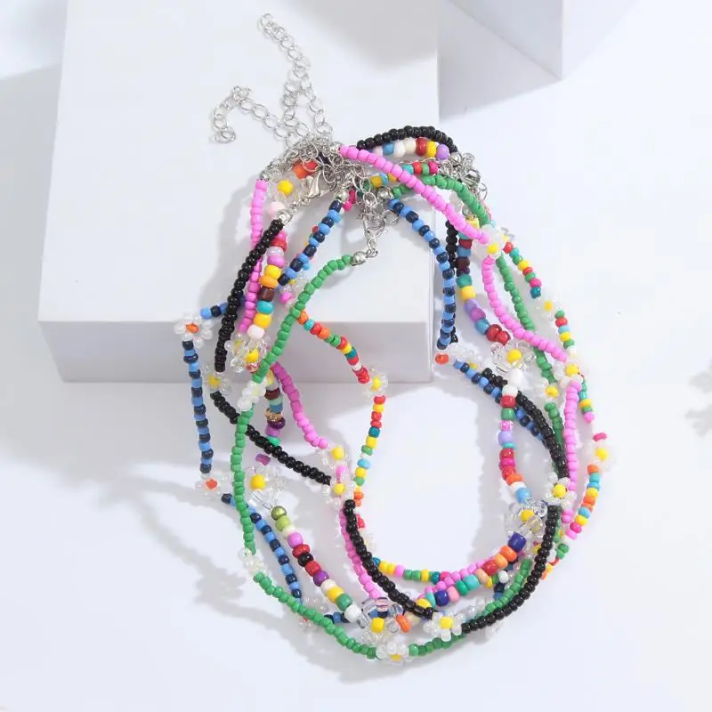 

Colorful Rice Beads Flower Beaded Temperament All-match Necklace Simple Daisy Flower Creative Clavicle Chain Women Accessories
