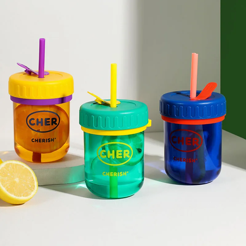 Clear Kawaii Water Bottles Girls Kids Milk Mini Travel Straw Bottle Plastic School Cute Reusable Botella De Agua Drinking