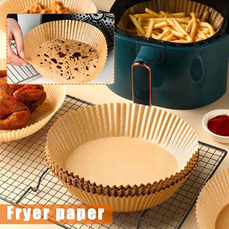 

30/50/100pcs Air Fryer Papers Liner Non Stick Baking Paper Mat Pulp Steamer Round Oil-proof For Disposable Kitchen Accessories