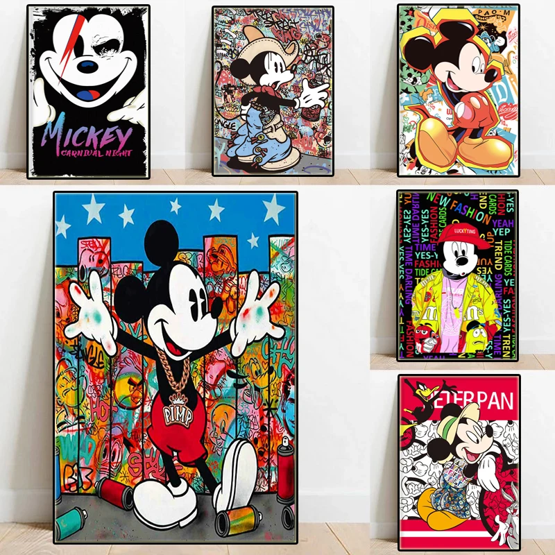 

Art Cartoon Posters Mickey Mouse Minnie Disney Graffiti Canvas Painting Abstract Prints Cuadros Wall Art Picture Kids Room Decor