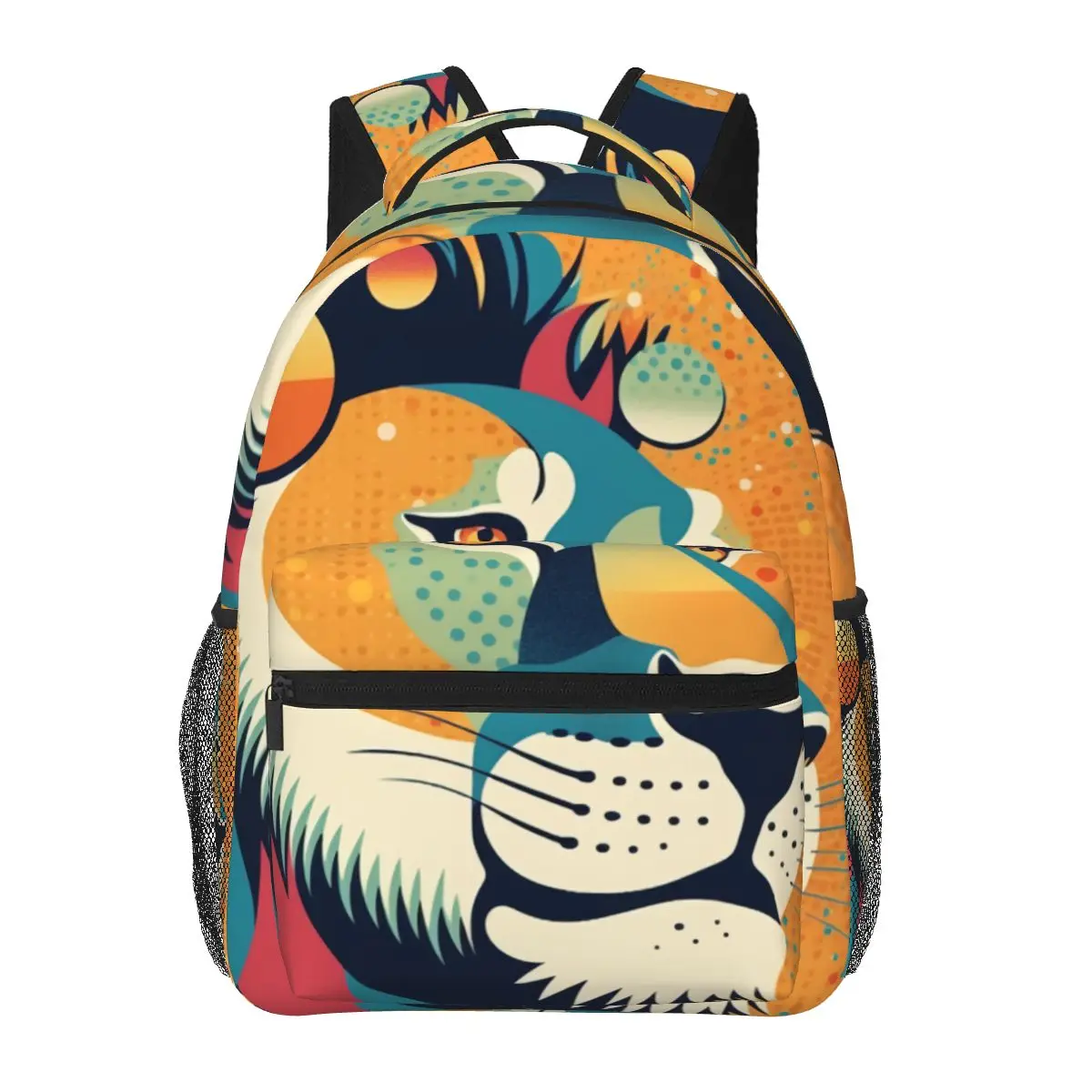 

Lion Backpack Retro Multicolored University Backpacks Male Style High School Bags Colorful Print Rucksack
