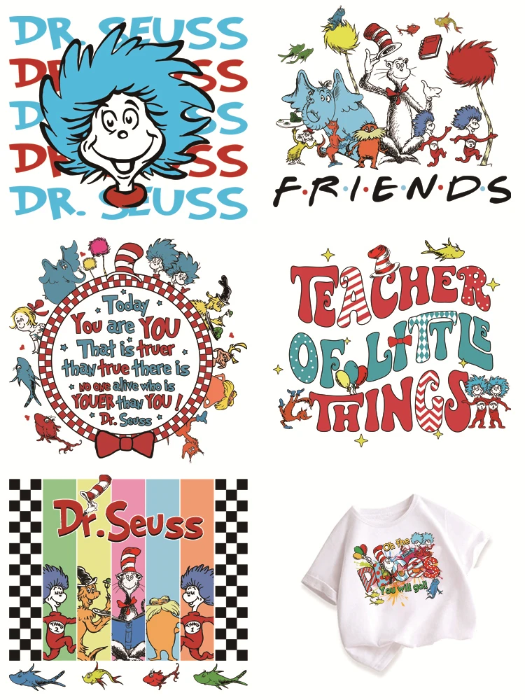 Фото IN MY DR.SEUSS ERA Мультяшные термонаклейки для одежды, термонаклейки для детей, печать на одежду №1