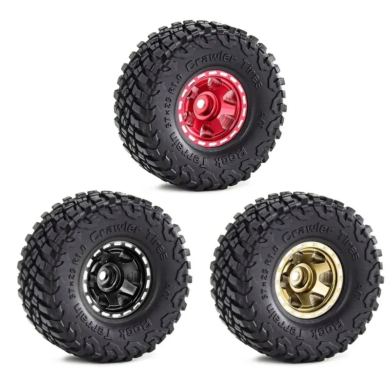 4pcs 57mm 1.0&quot Metal Beadlock Wheel Tire Set For 1/18 1/24 RC Crawler Car TRXS 4M SCX24 AX24 FCX24 Upgrade Parts Accessories