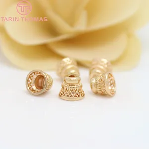 Латунные шапочки для бусин с покрытием 24-каратным золотом, 8 х7 мм, 10 шт.