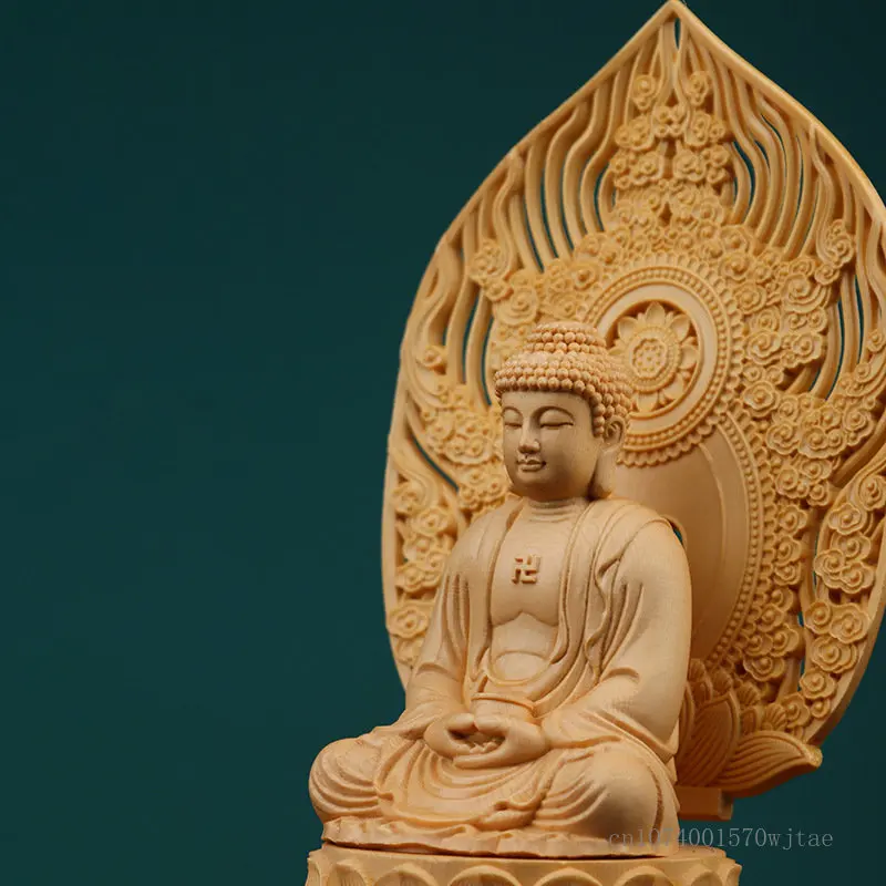 Фото Статуя Будды Fengshui, Декор для дома и офиса, ремесла ручной резьбы по дереву, статуя из искусственного лотоса, украшение №4