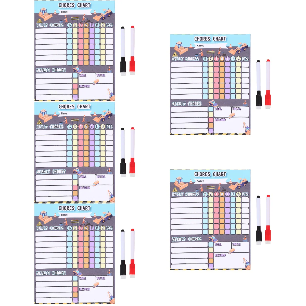 

5 Sets of Household Behavior Chart Magnetic Reward Chart Convenient Kids Calendar